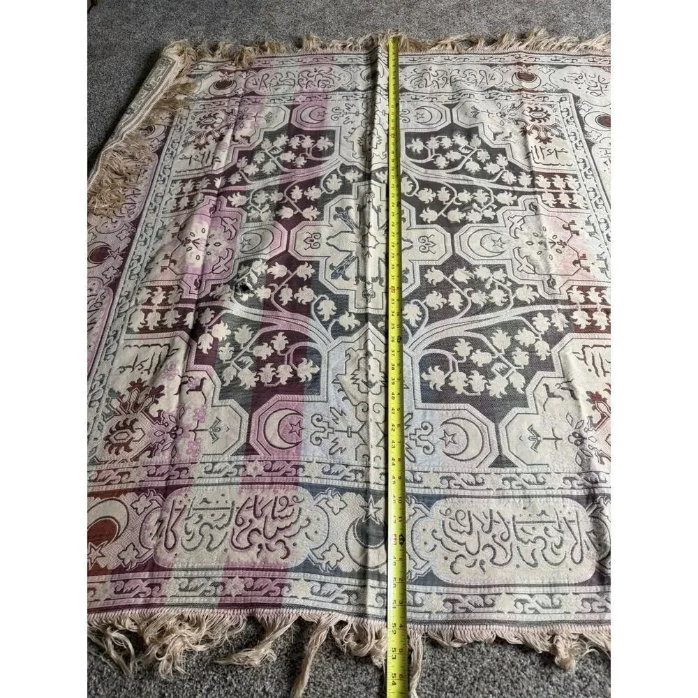 Vintage Spanish Islamic Arabic Tapestry Art Scarf Fringe Silk 53in X 53in